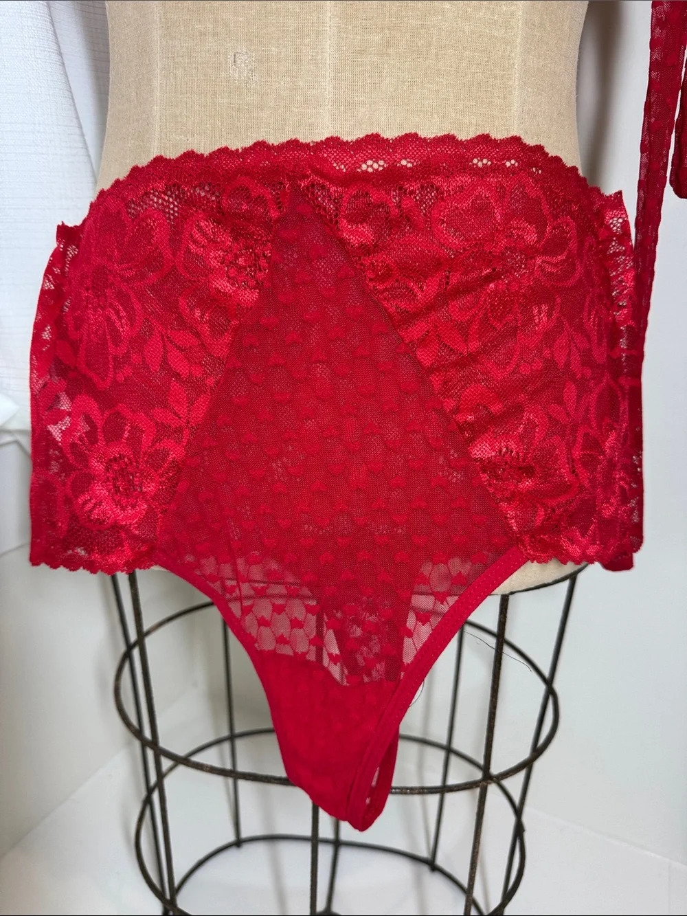 Mapale red lace bralette and panty set. ML.